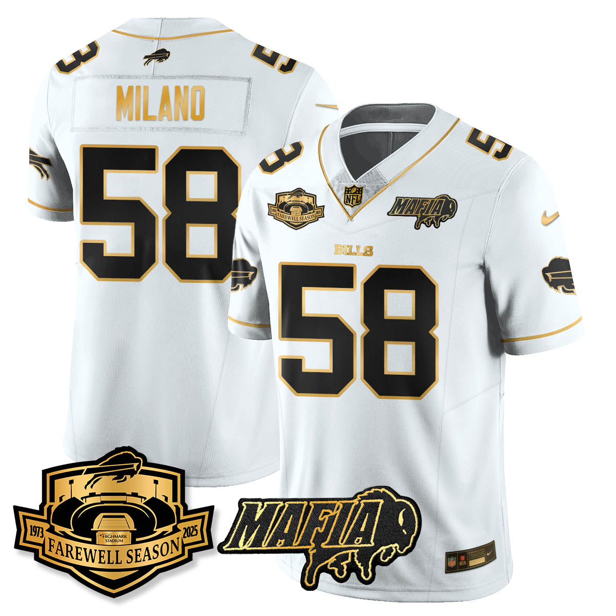 BUF 2025 Bills Mafia Patch Gold Vapor Limited Jersey - Stitched