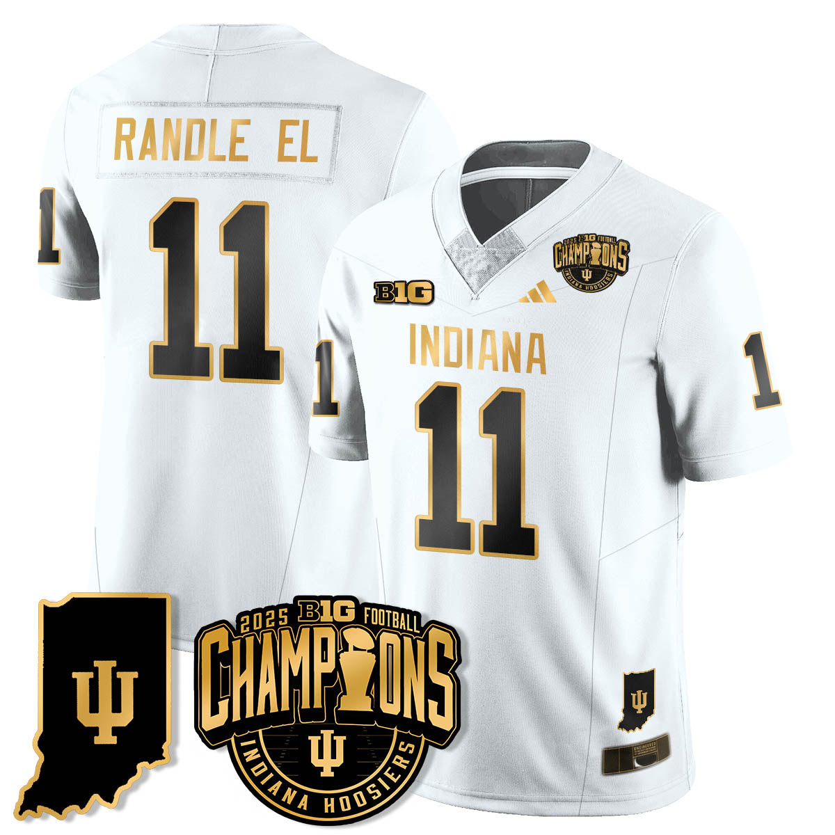 Indiana H Vapor Limited Football Gold Jersey - Big 10 Champions - Stitched
