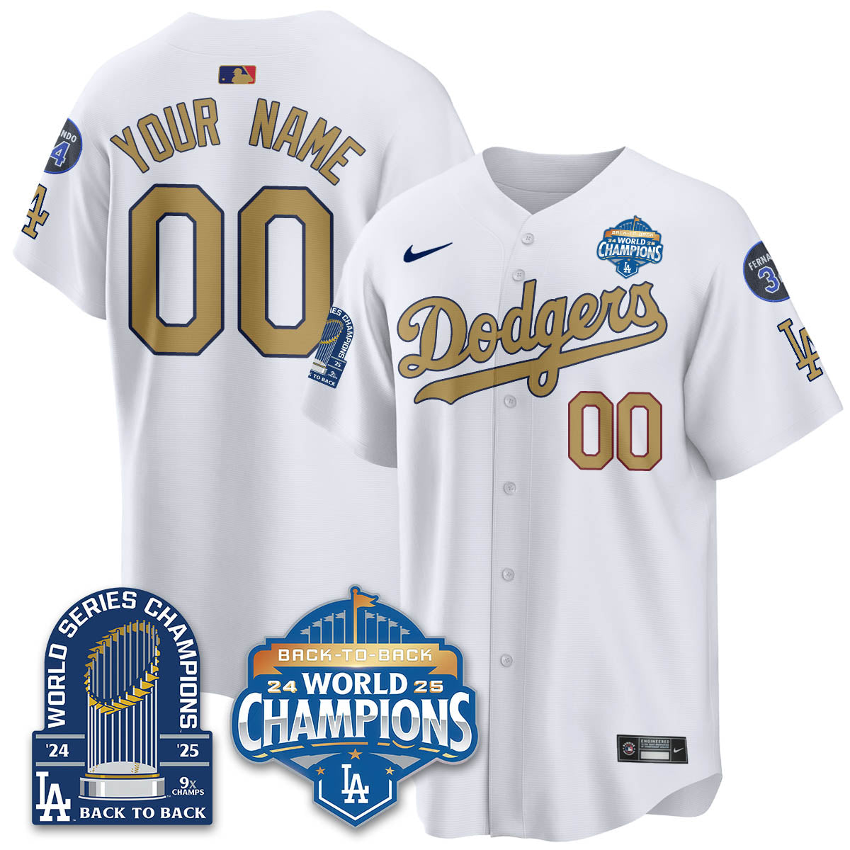 Custom LAD 2025 World Series Champions Jersey - 9x Champs - Stitched