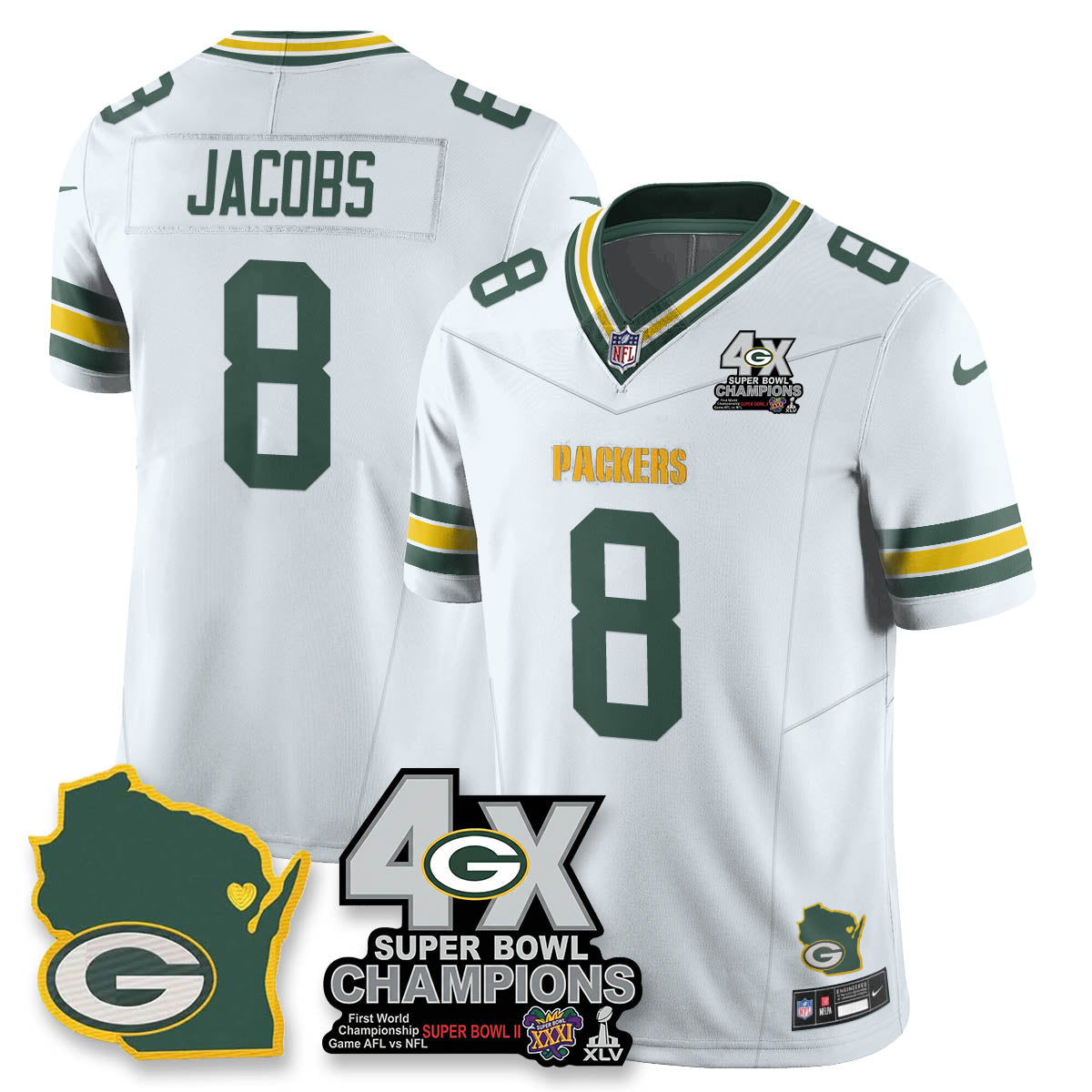 GB 4-Time Champions Patch Vapor Limited Jersey - Stitched