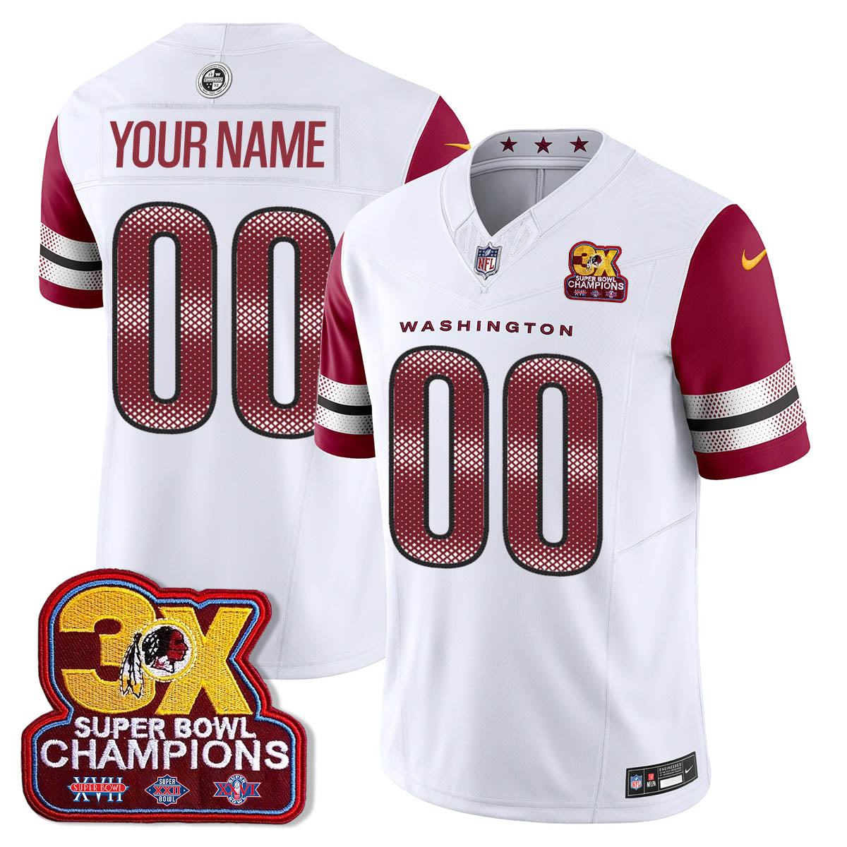Custom WAS 3-Time Champions Patch Vapor Limited Jersey - Stitched