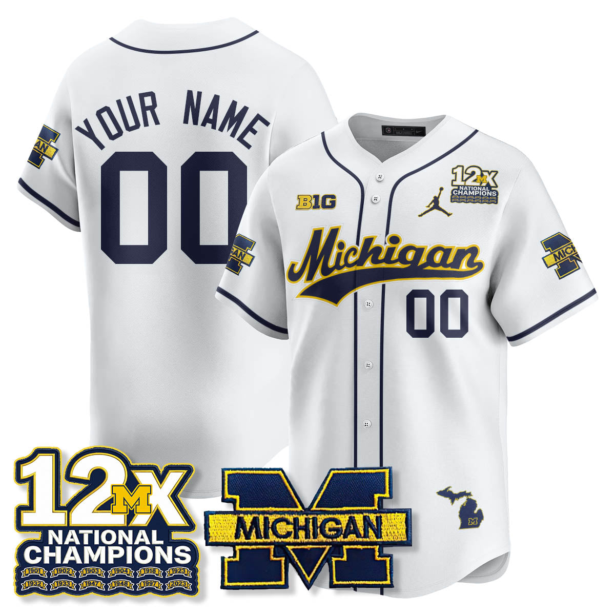 Custom MICH 12x-Time National Champions Baseball Limited Jersey - Stitched