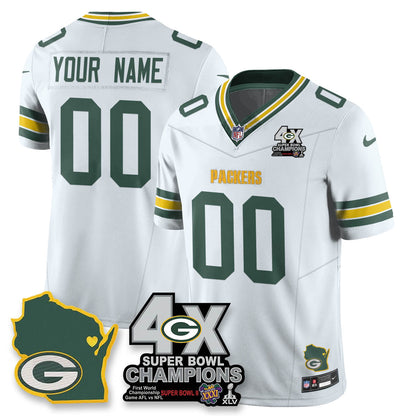 Custom GB 4-Time Champions Patch Vapor Limited Jersey - Stitched