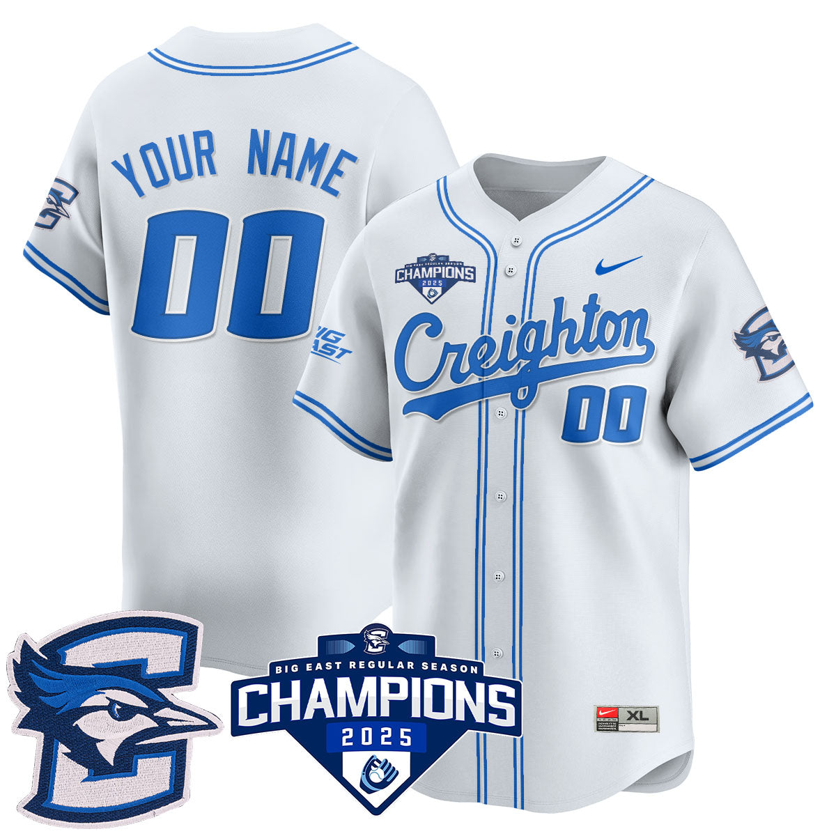 Custom Creighton Baseball 2025 Big East Baseball Tournament Champions Jersey N1 - Stitched