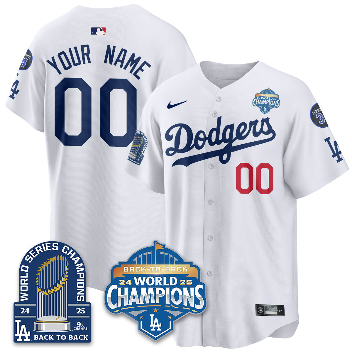 Custom LAD 2025 World Series Champions Jersey - 9x Champs - Stitched