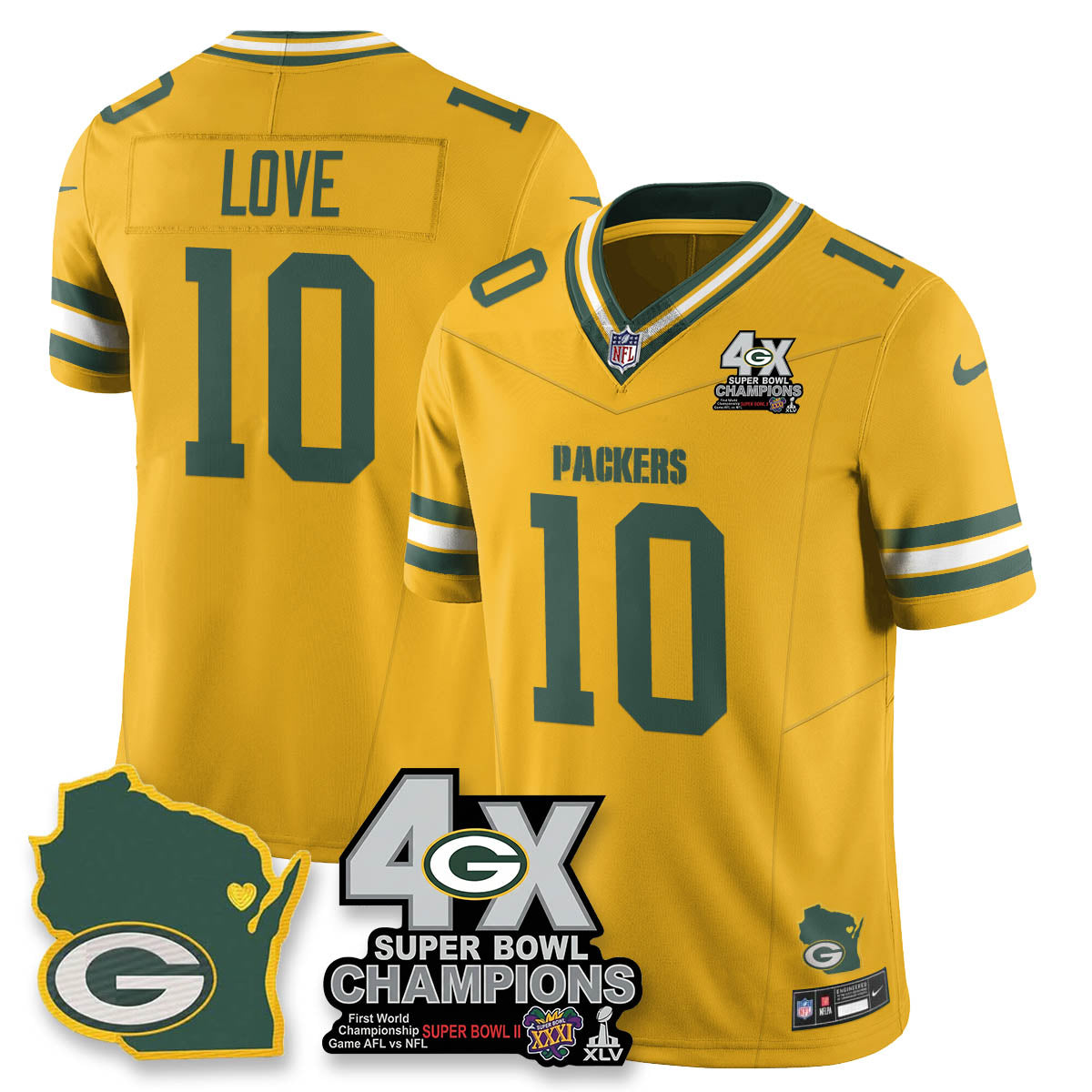 GB 4-Time Champions Patch Vapor Limited Jersey - Stitched