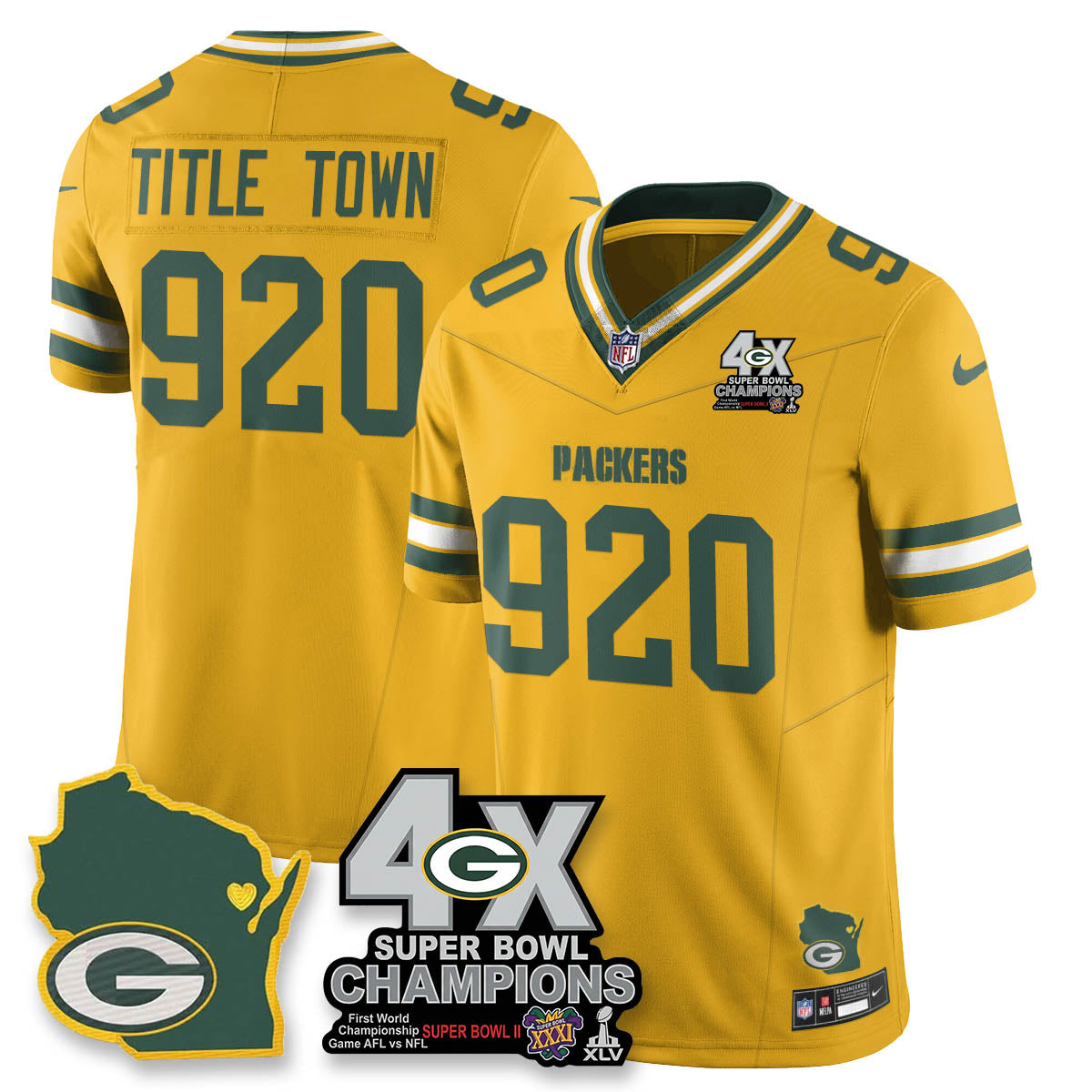 GB 4-Time Champions Patch Vapor Limited Jersey - Stitched