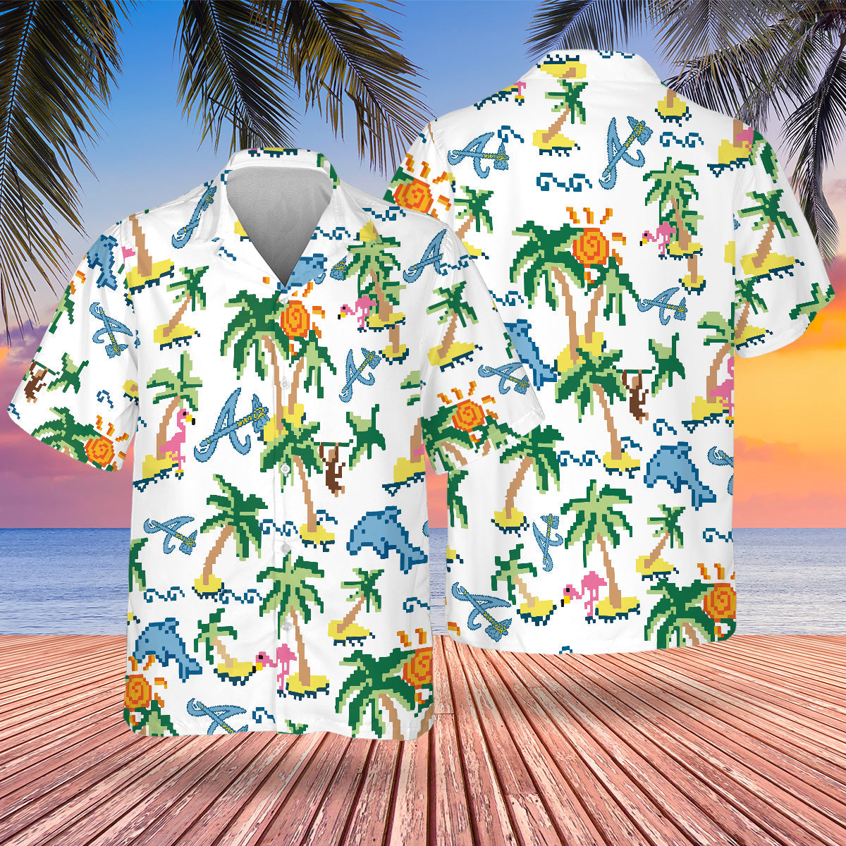 ATL Pixel Hawaiian Design Button Shirt