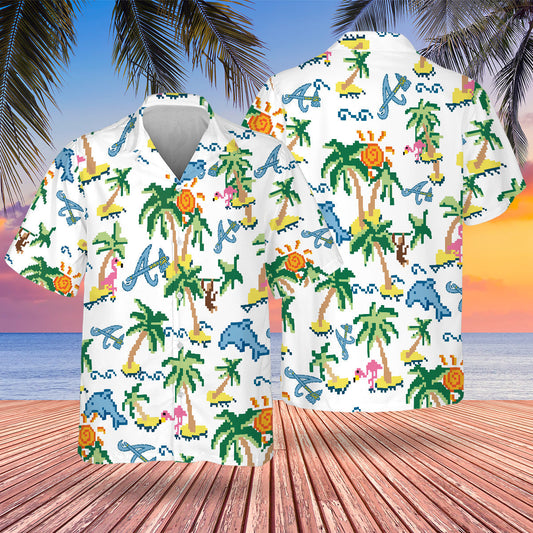 ATL Pixel Hawaiian Design Button Shirt