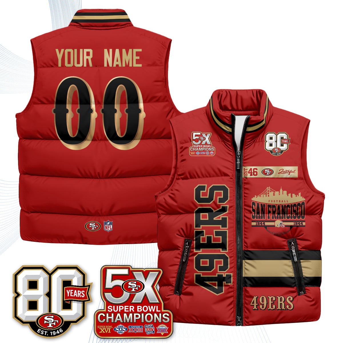 SF Faithful to The Bay Custom Puffer Vest - Printed