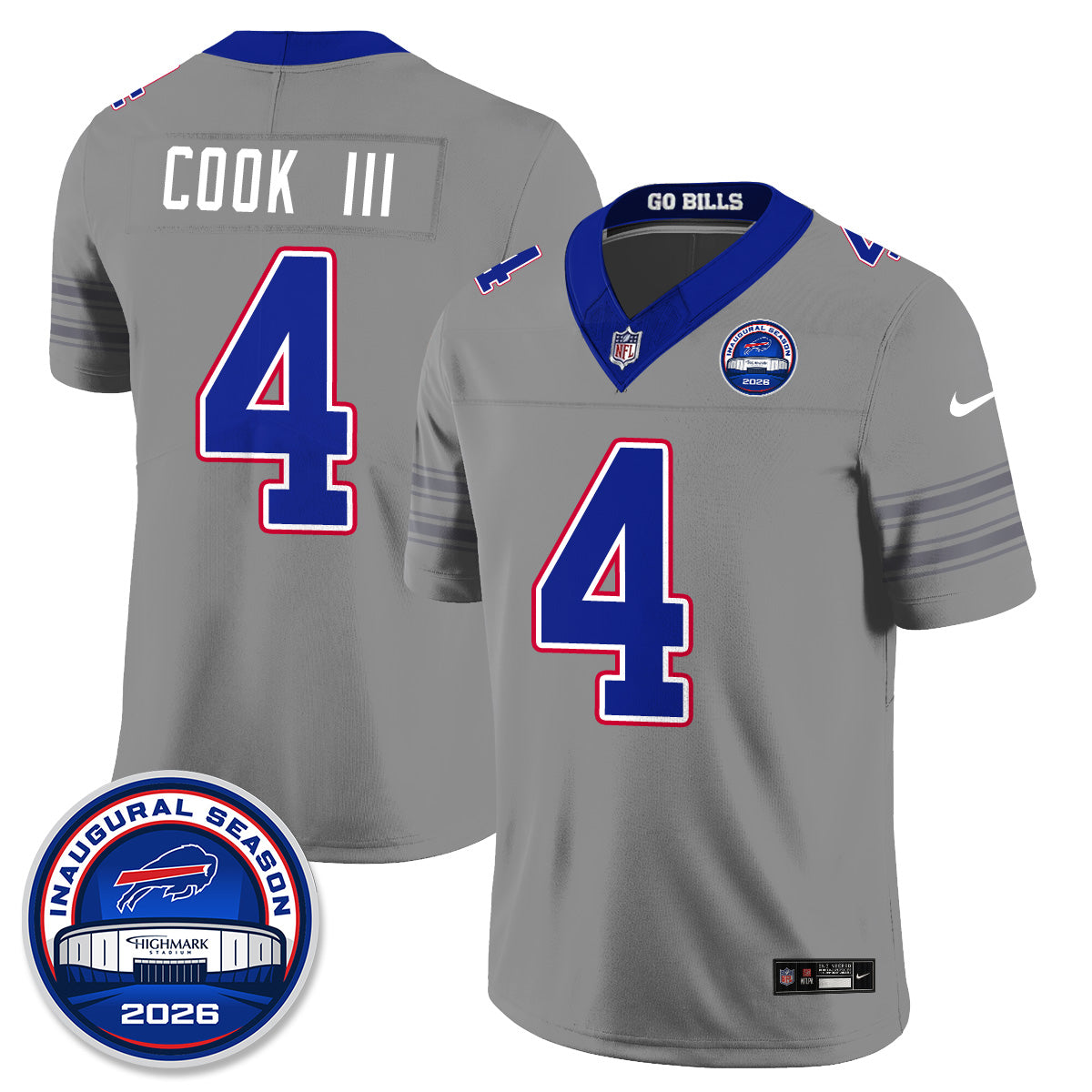 BUF Gray Nickel City Vapor Jersey - Stitched