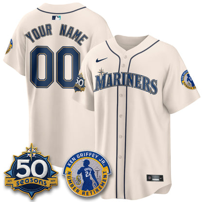 SEA Ken Griffey Jr. Patch Vapor Premier Limited Custom Jersey - Stitched