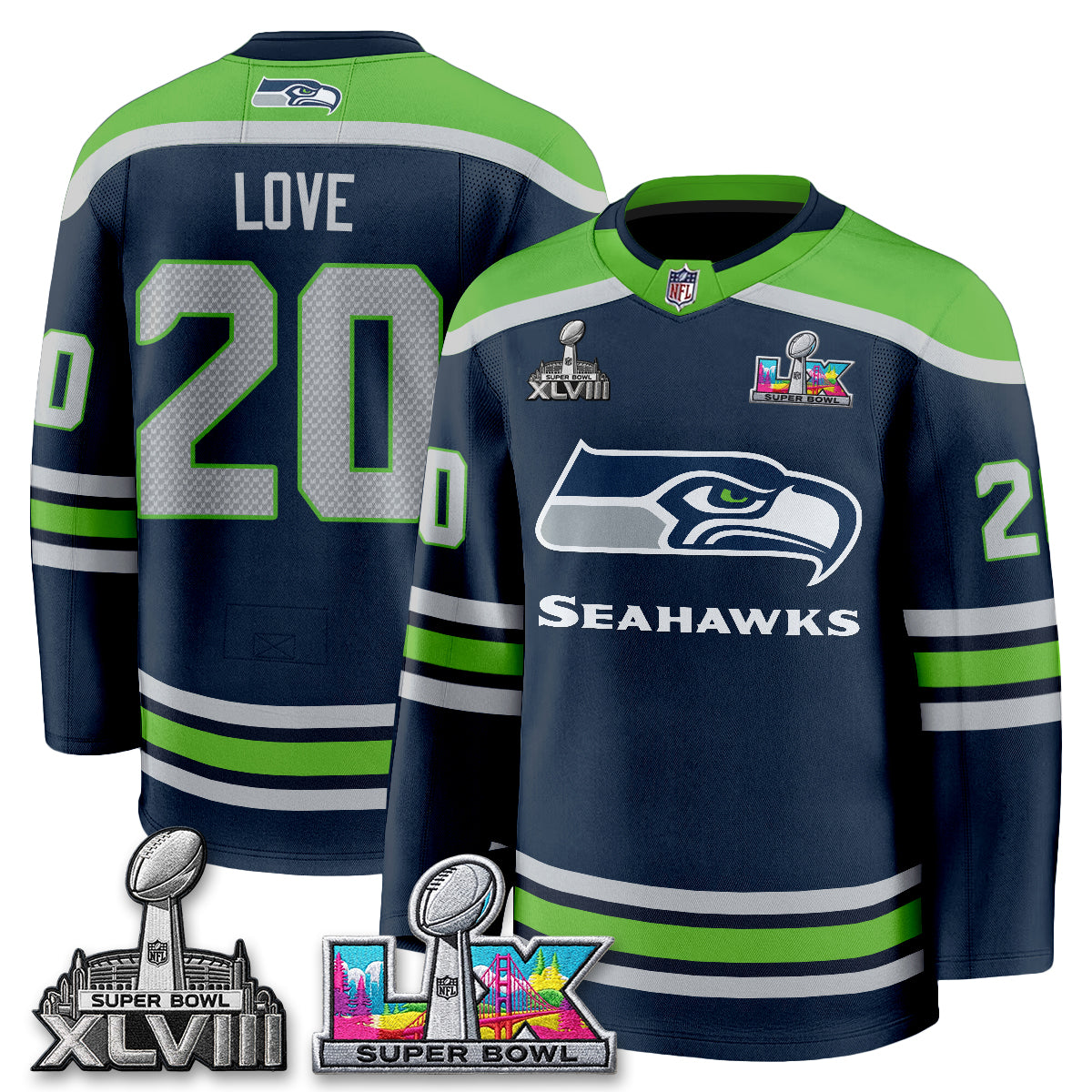 SEA 2X S.Bowl Champions Patch Hockey Jersey - Stitched