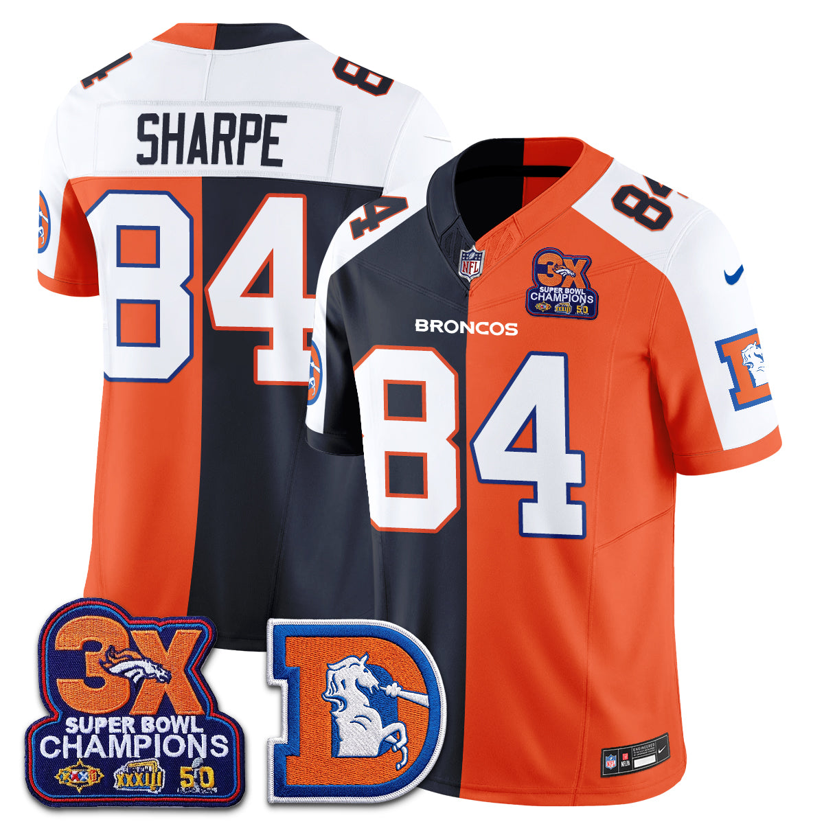 Denver Broncos Throwback Split Vapor Jersey - Stitched