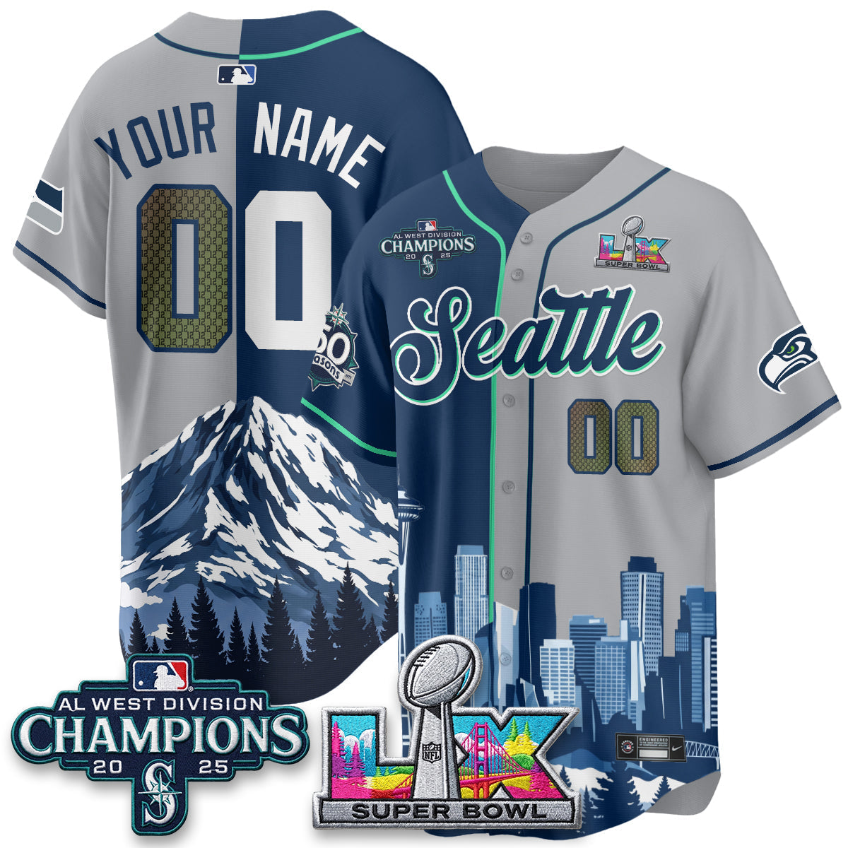 Seattle City Mariners x Seahawks Edition Vapor Custom Jersey - Printed