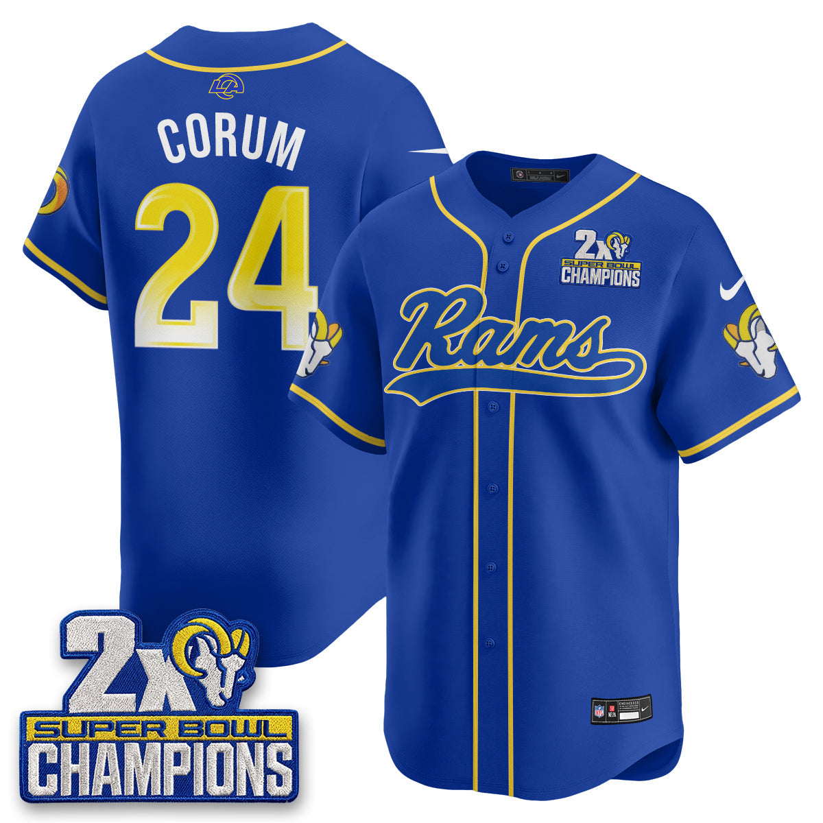 LAR 2X Champs Rivalries Baseball Vapor Jersey - Stitched