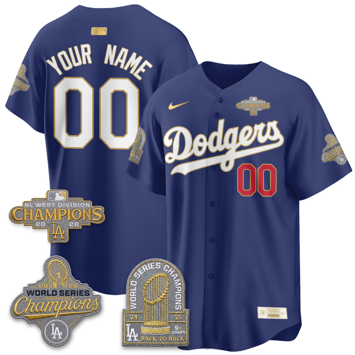 LAD 2026 NL West Champs Gold Vapor Custom Jersey- Stitched
