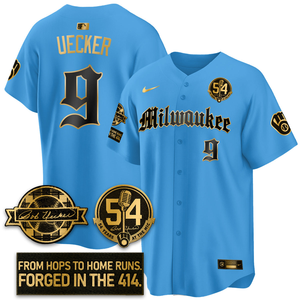 MIL Bob Uecker Patch Vapor Premier Limited Jersey - Gothic Edition - Stitched