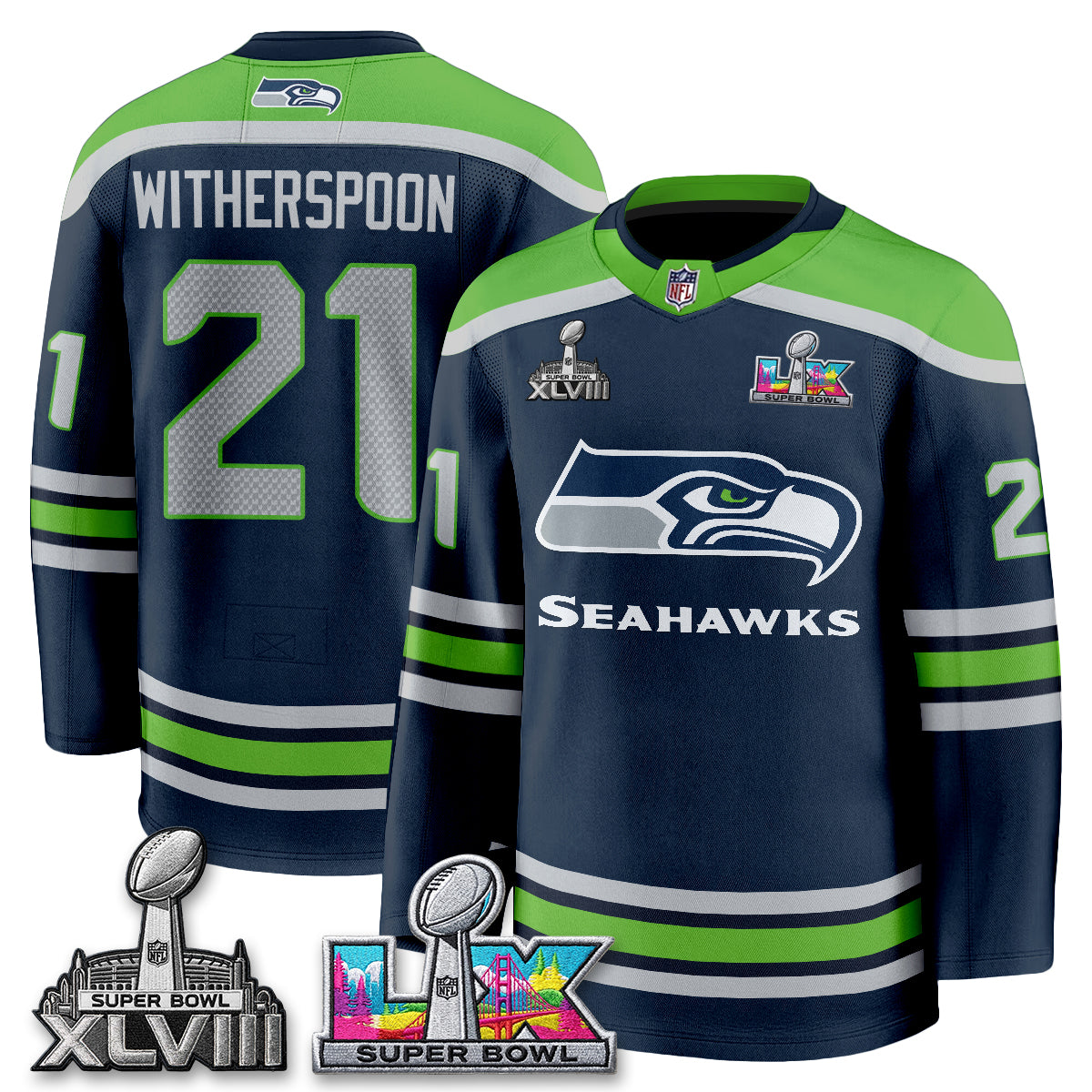 SEA 2X S.Bowl Champions Patch Hockey Jersey - Stitched