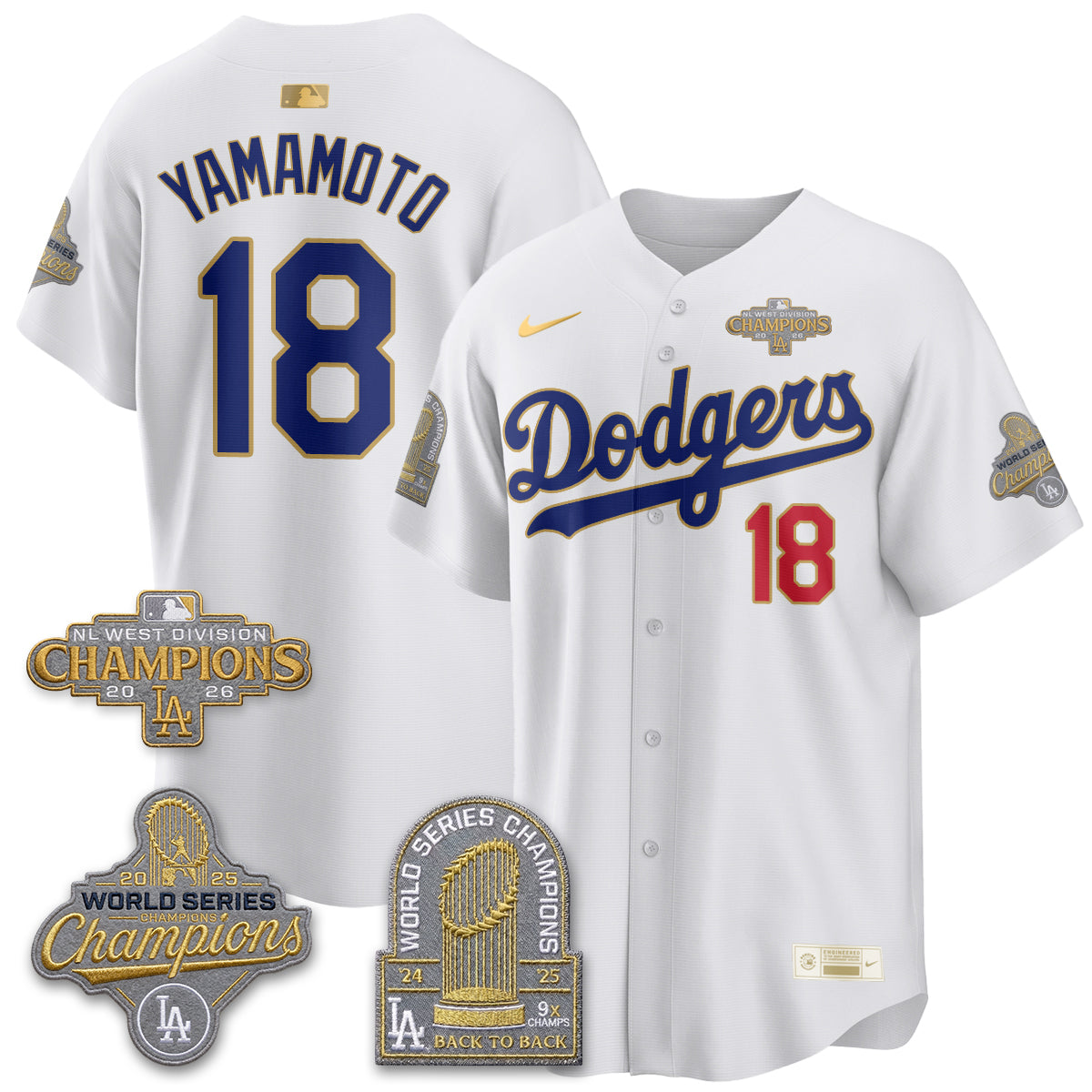 LAD 2026 NL West Champs Gold Vapor Jersey- Stitched