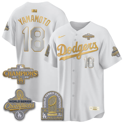 LAD 2026 NL West Champs Gold Vapor Jersey- Stitched