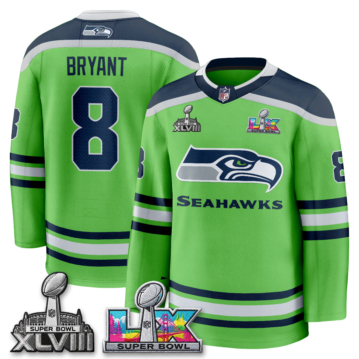 SEA 2X S.Bowl Champions Patch Hockey Jersey - Stitched