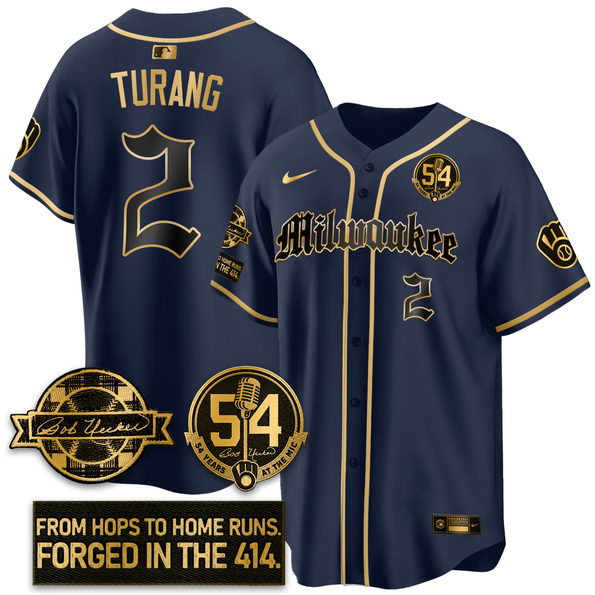 MIL Bob Uecker Patch Vapor Premier Limited Jersey - Gothic Edition - Stitched