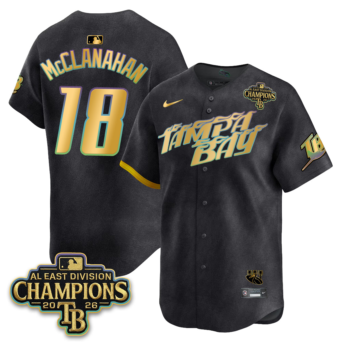 Tampa Bay Rays 2026 AL East Champs Gold Edition Vapor Jersey - Stitched