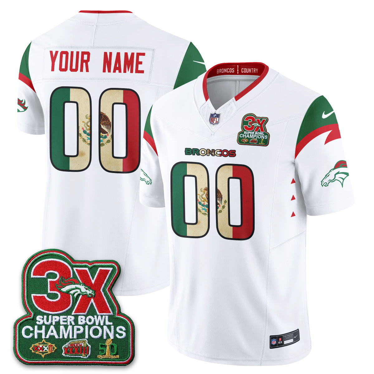 Denver Broncos Mexico Edition Vapor Custom Jersey - Stitched