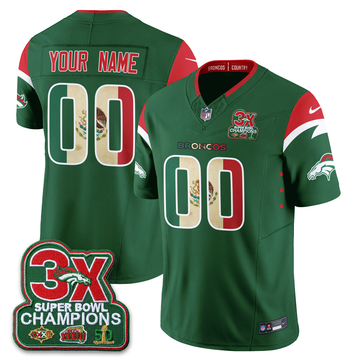 Denver Broncos Mexico Edition Vapor Custom Jersey - Stitched