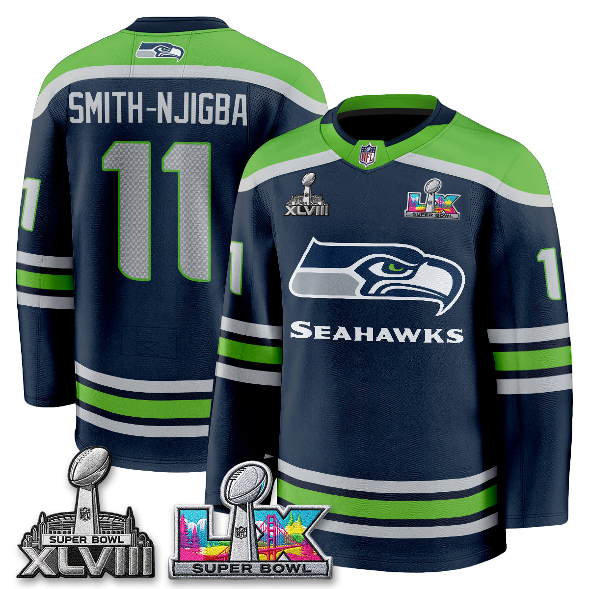 SEA 2X S.Bowl Champions Patch Hockey Jersey - Stitched