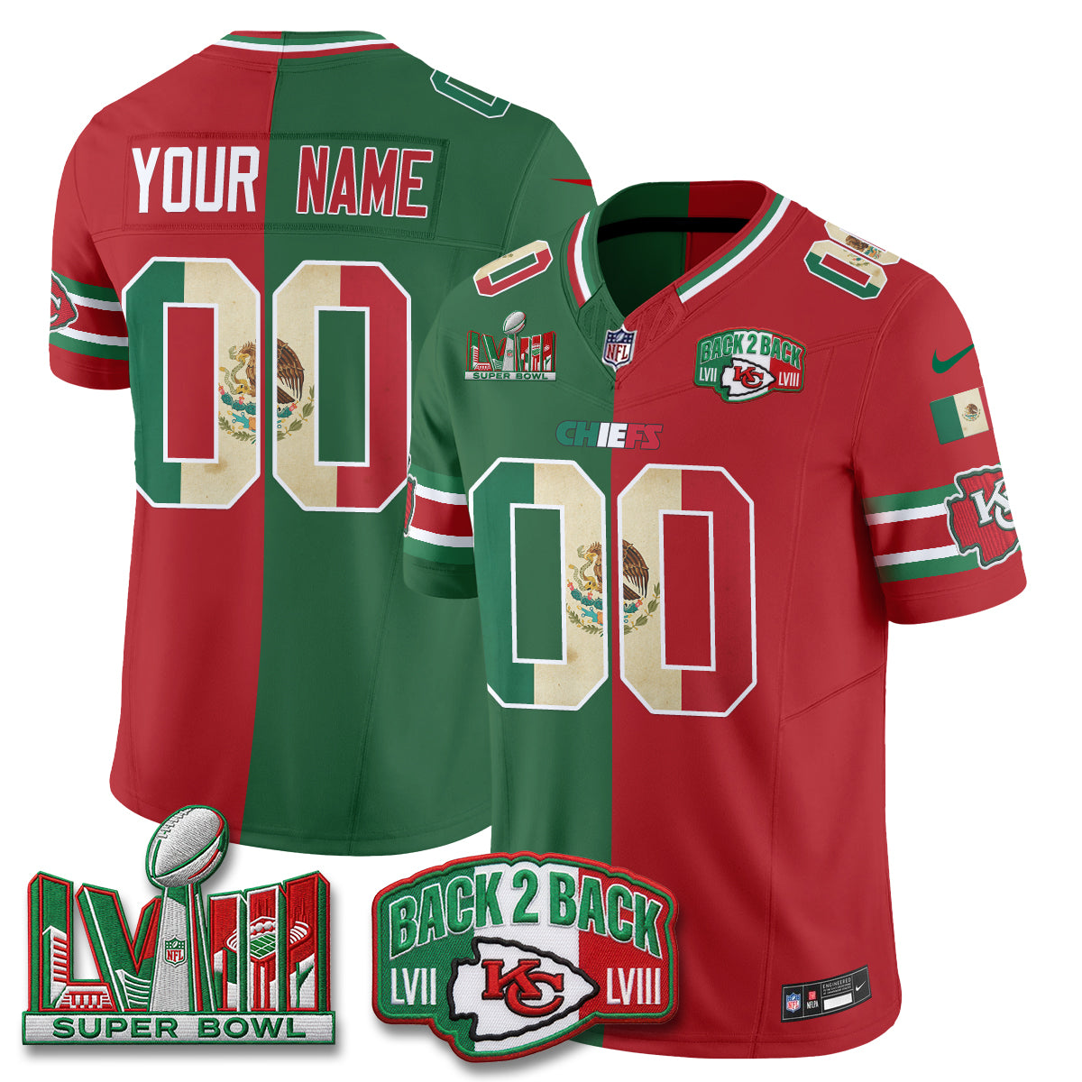 KC Mexico Split Edition Vapor Custom Jersey - Stitched