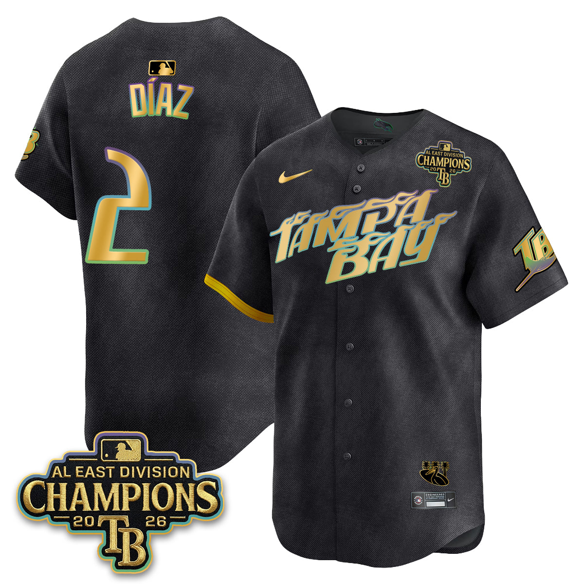 Tampa Bay Rays 2026 AL East Champs Gold Edition Vapor Jersey - Stitched