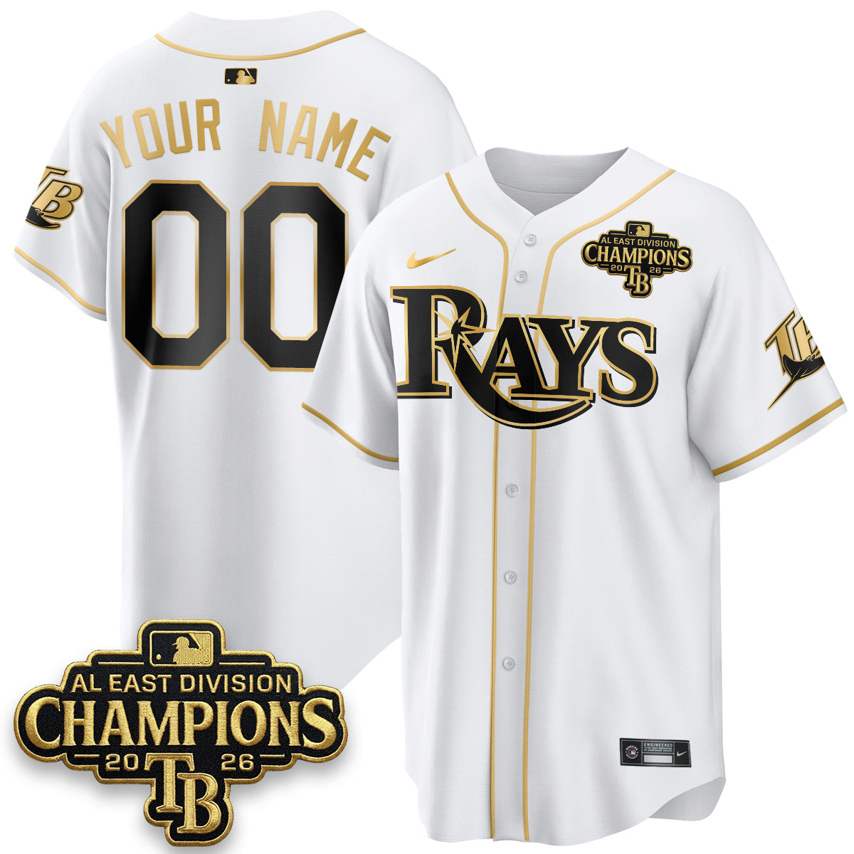 Tampa Bay Rays 2026 AL East Champs Gold Edition Vapor Custom Jersey - Stitched