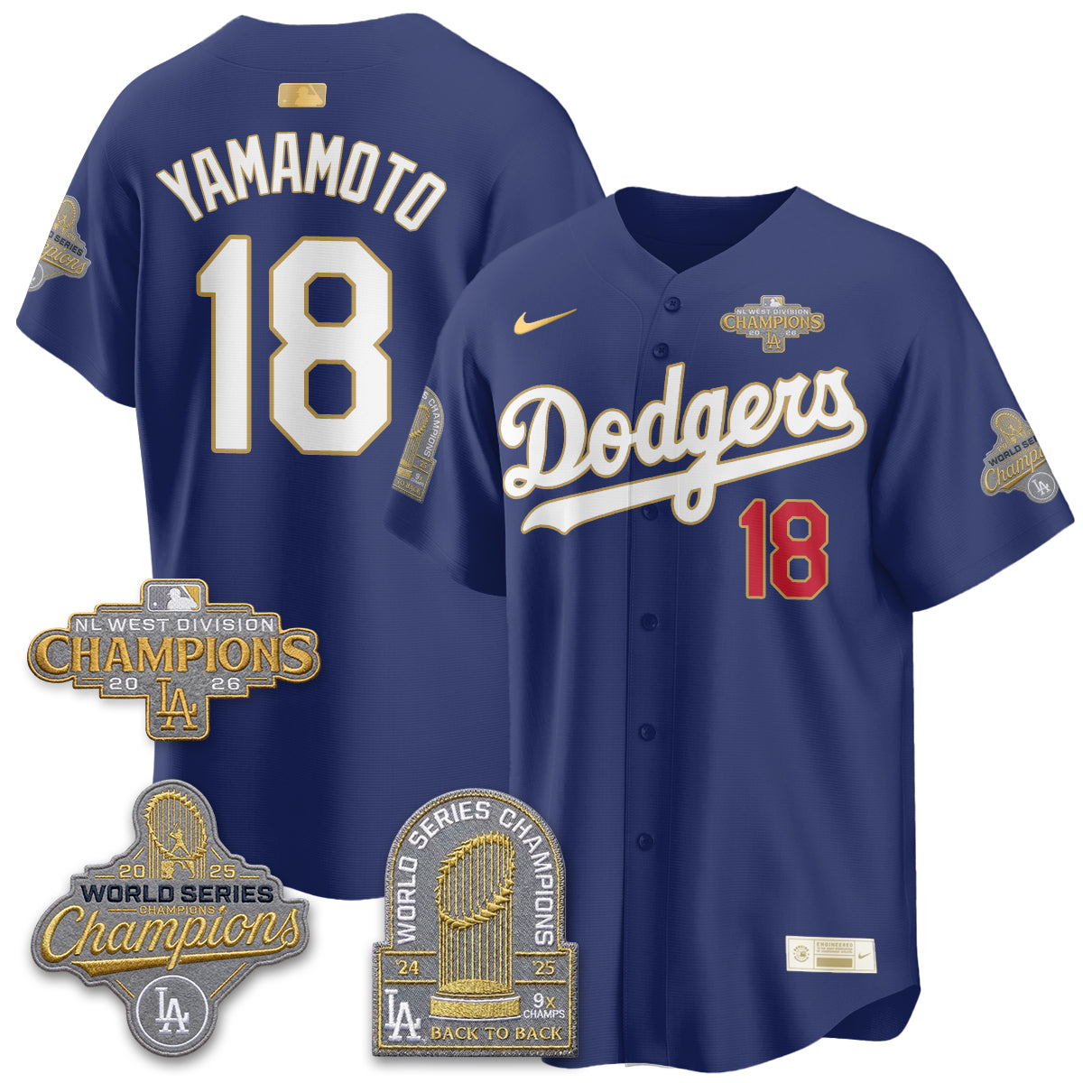LAD 2026 NL West Champs Gold Vapor Jersey- Stitched