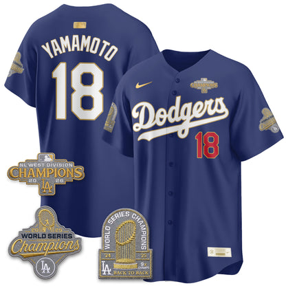 LAD 2026 NL West Champs Gold Vapor Jersey- Stitched