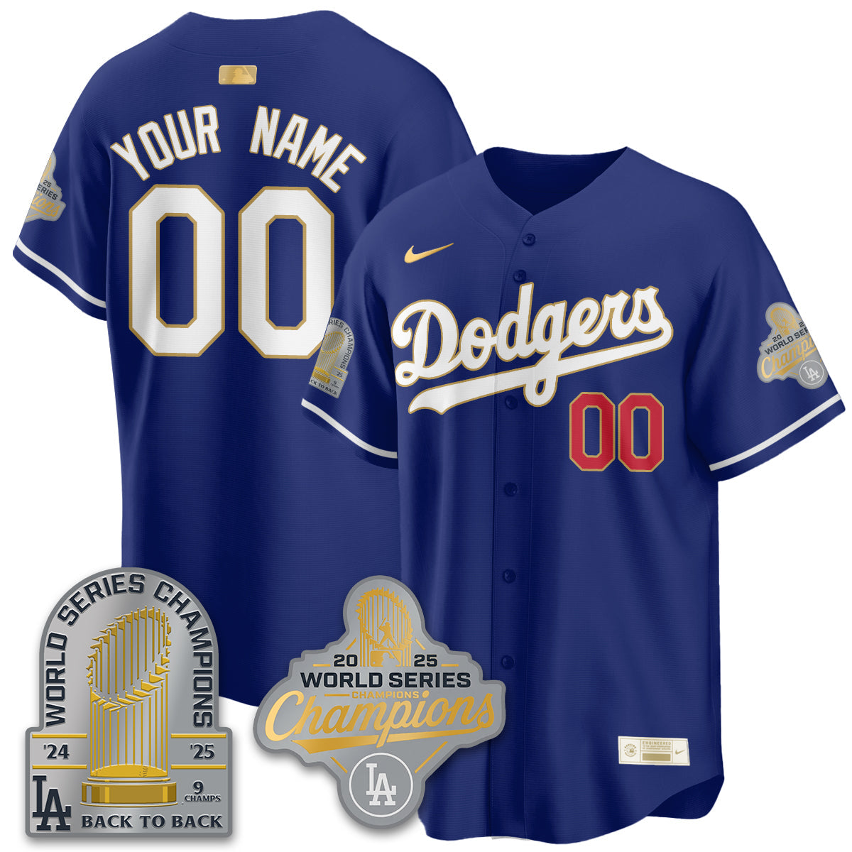 LAD Gold Collection Stadium Vapor Limited Custom Jersey - 9x Champs - Stitched