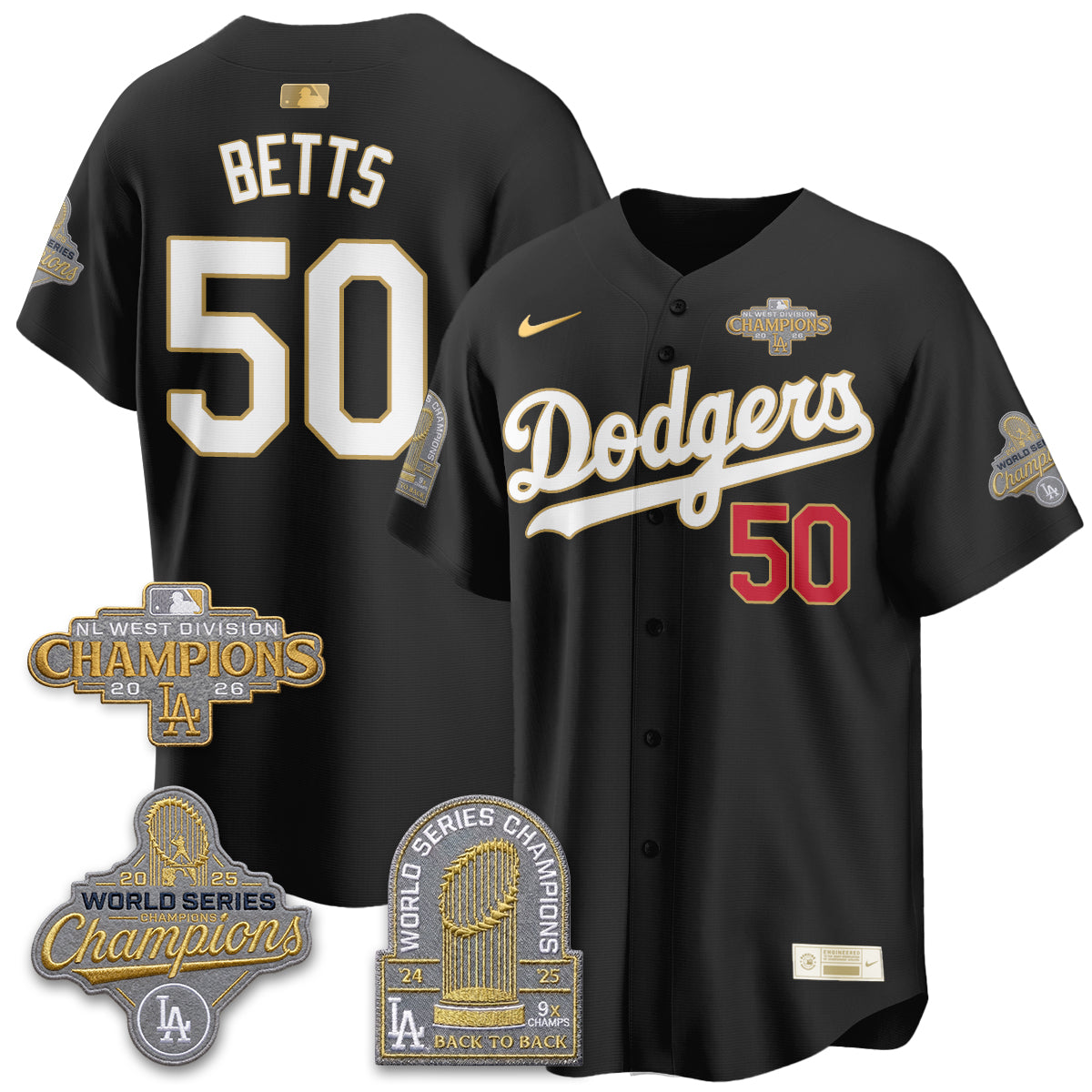 LAD 2026 NL West Champs Gold Vapor Jersey- Stitched