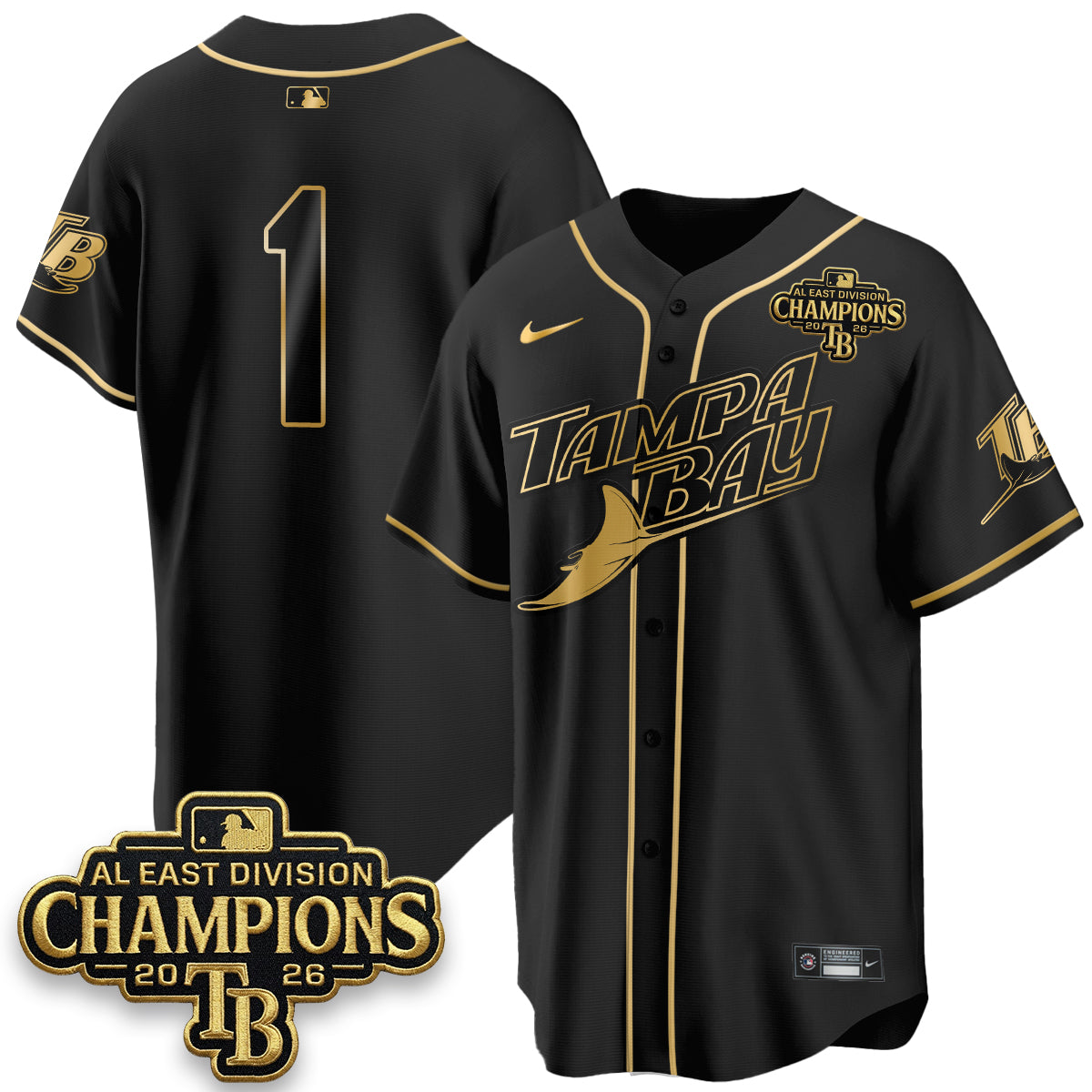 Tampa Bay Rays 2026 AL East Champs Gold Edition Vapor Jersey - Stitched