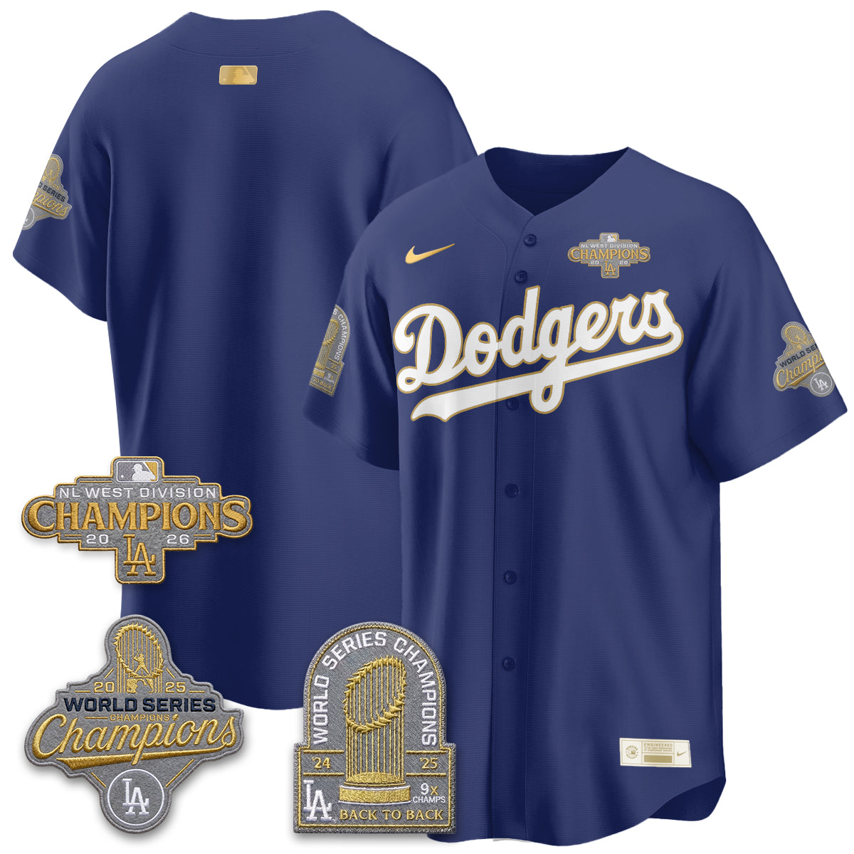LAD 2026 NL West Champs Gold Vapor Jersey- Stitched