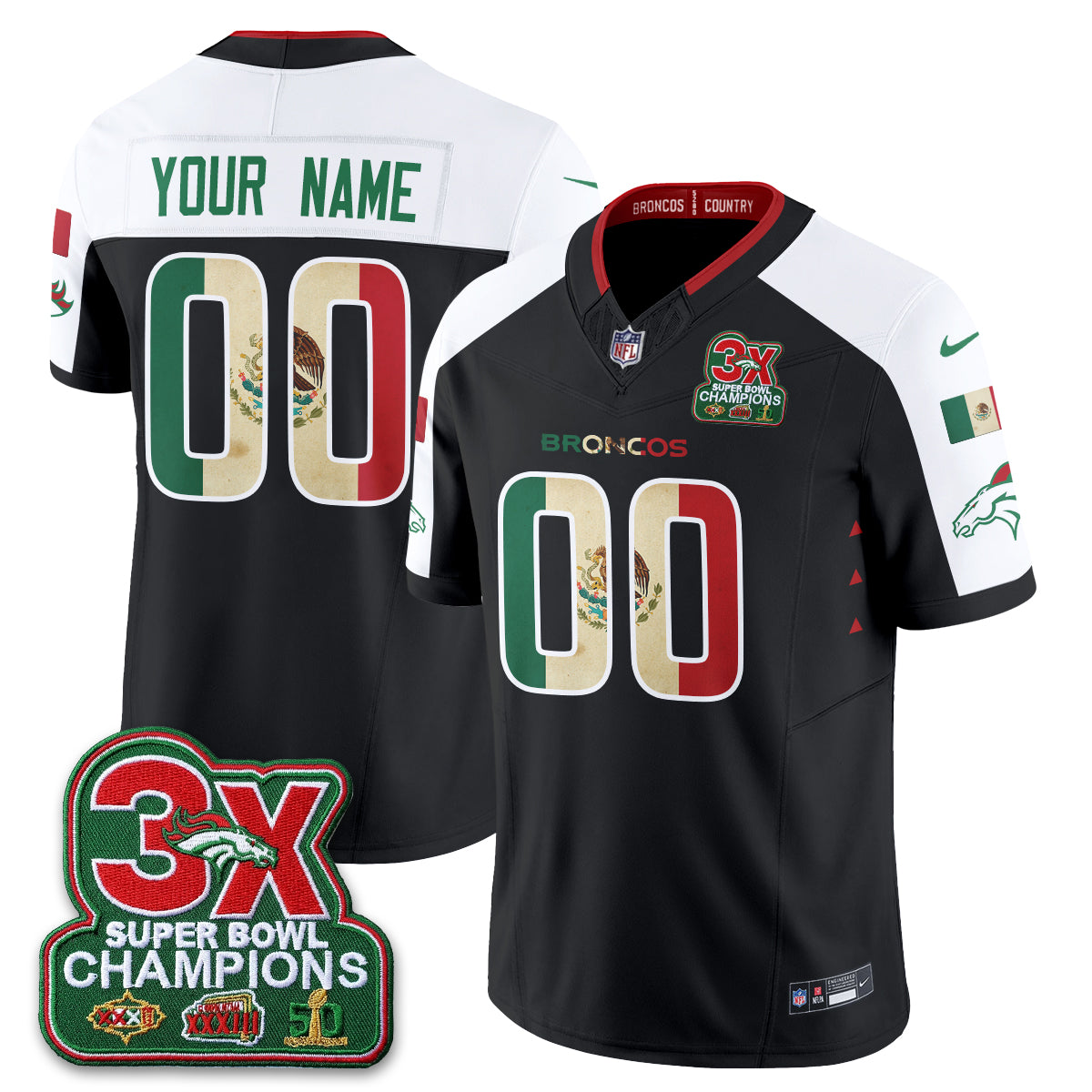 Denver Broncos Mexico Edition Vapor Custom Jersey - Stitched
