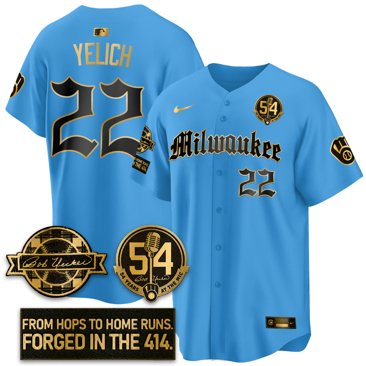MIL Bob Uecker Patch Vapor Premier Limited Jersey - Gothic Edition - Stitched