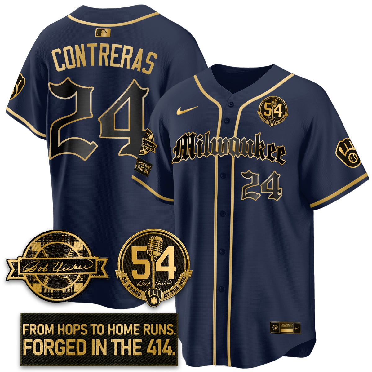 MIL Bob Uecker Patch Vapor Premier Limited Jersey - Gothic Edition - Stitched