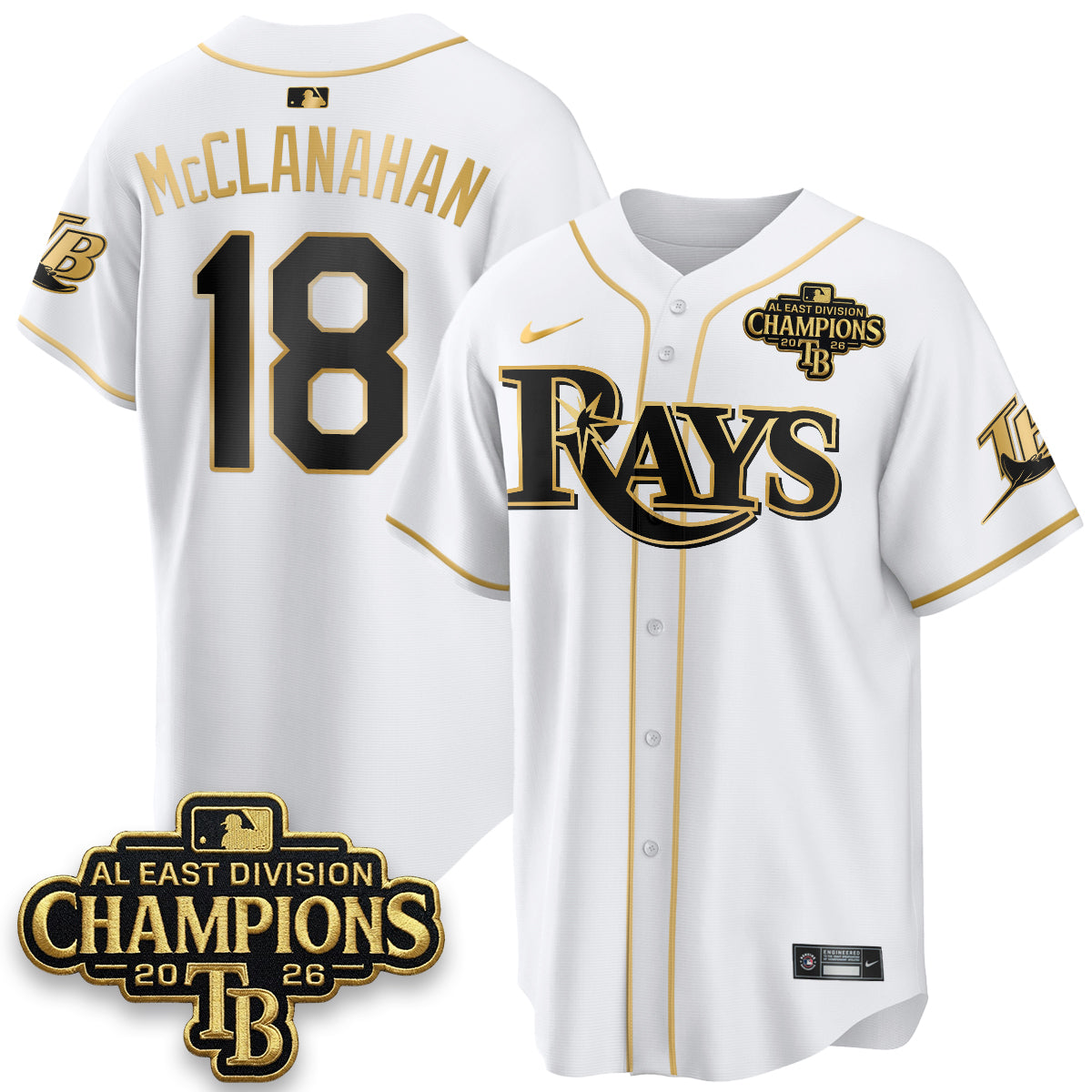 Tampa Bay Rays 2026 AL East Champs Gold Edition Vapor Jersey - Stitched
