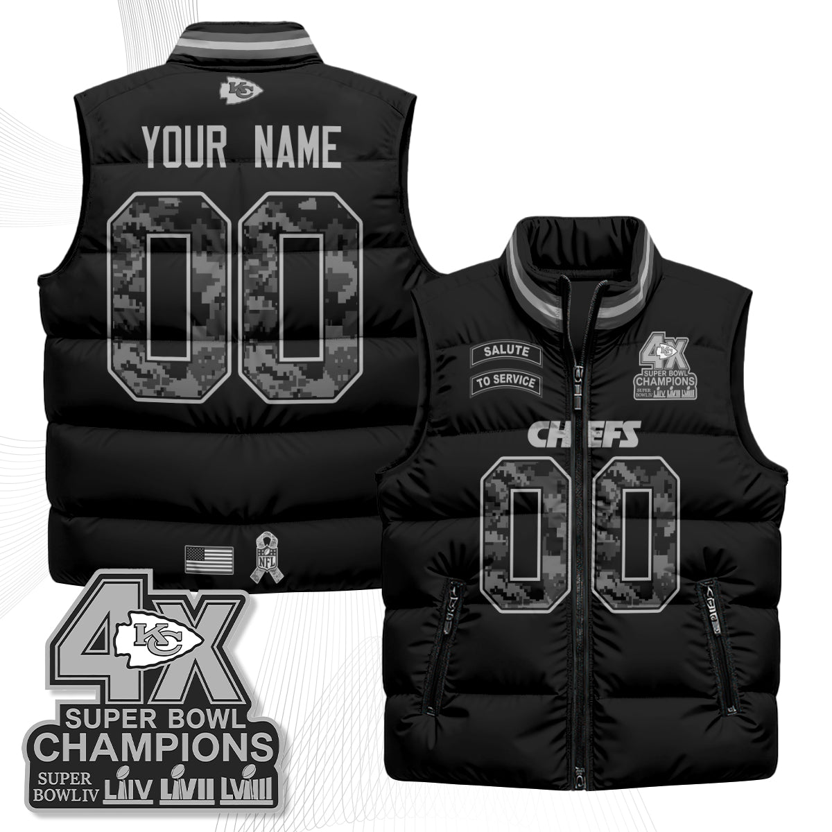 KC 2026 Salute to Service Custom Puffer Vest - Printed