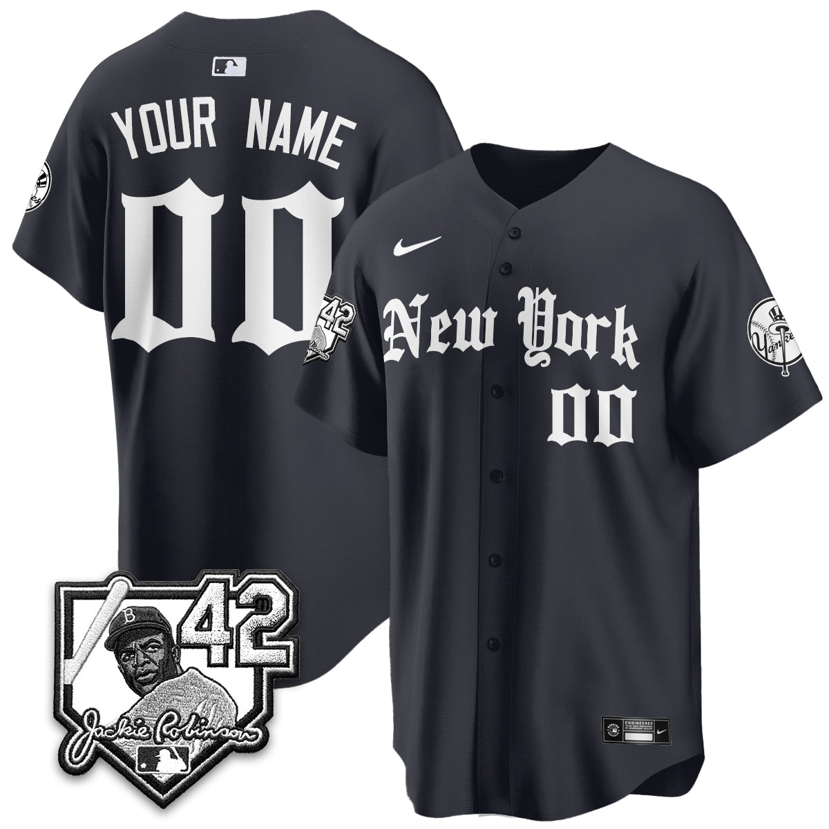 NYY 2026 Jackie Robinson Day Gothic Vapor Custom Limited Jersey - Stitched