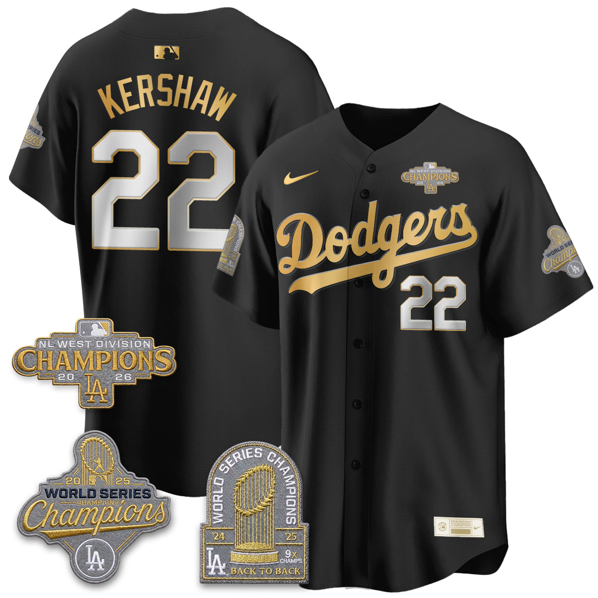 LAD 2026 NL West Champs Gold Vapor Jersey- Stitched