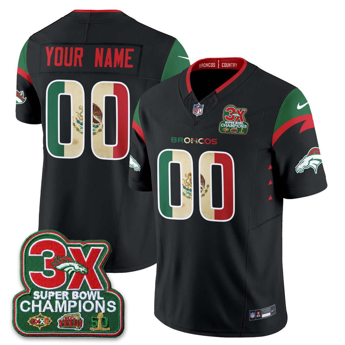 Denver Broncos Mexico Edition Vapor Custom Jersey - Stitched