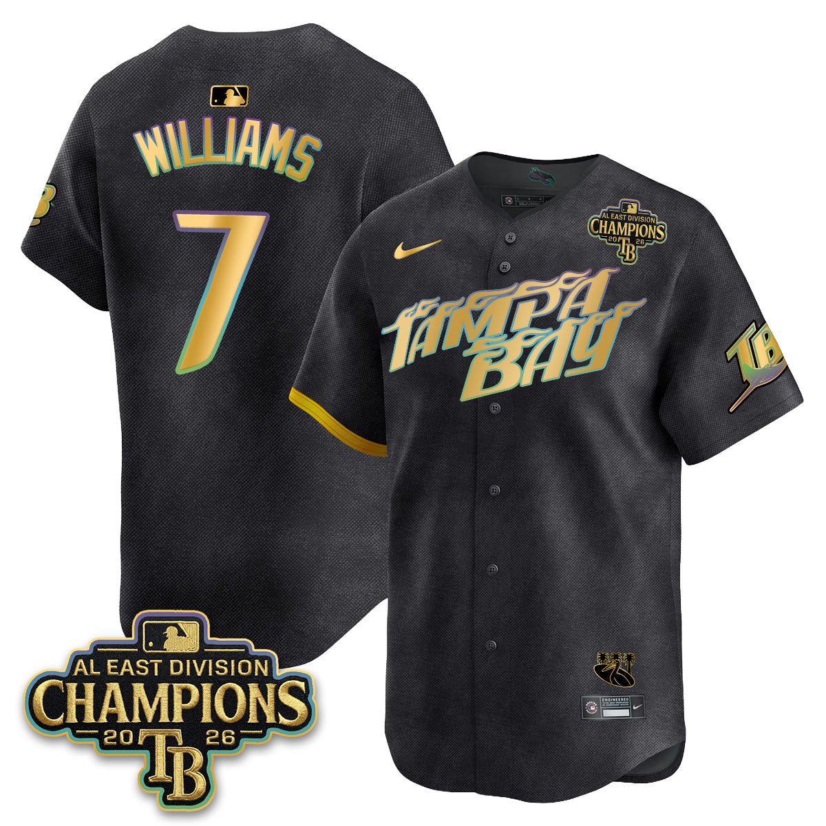 Tampa Bay Rays 2026 AL East Champs Gold Edition Vapor Jersey - Stitched
