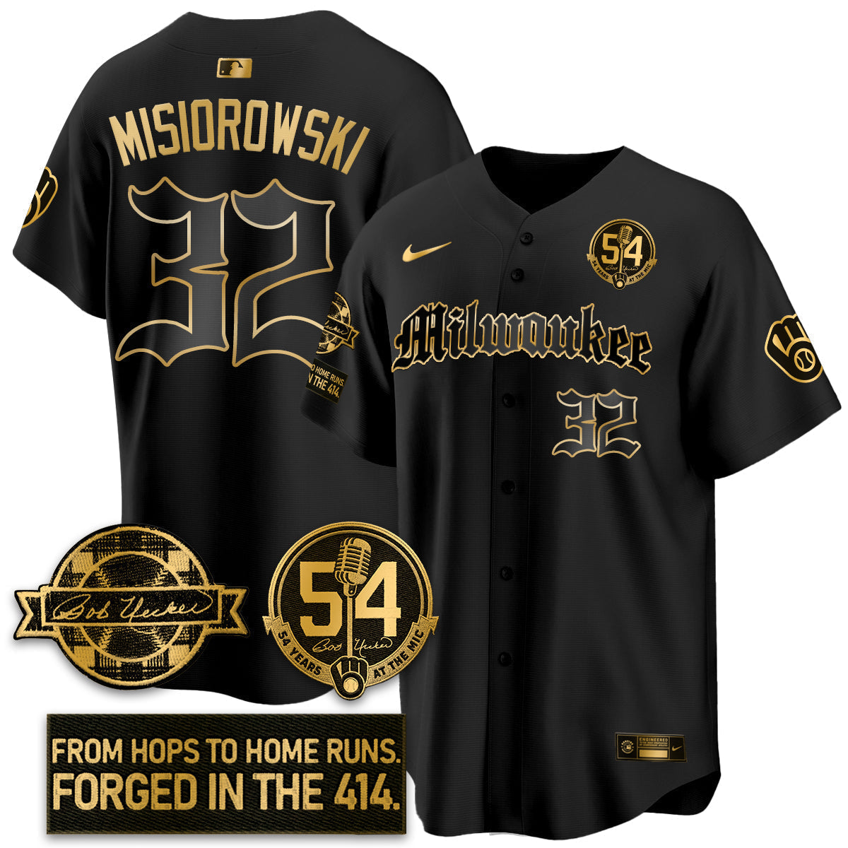 MIL Bob Uecker Patch Vapor Premier Limited Jersey - Gothic Edition - Stitched